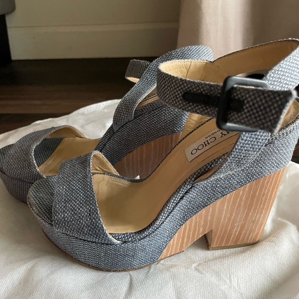 Jimmy Choo Gray Textured Platform Wedge Sandals
